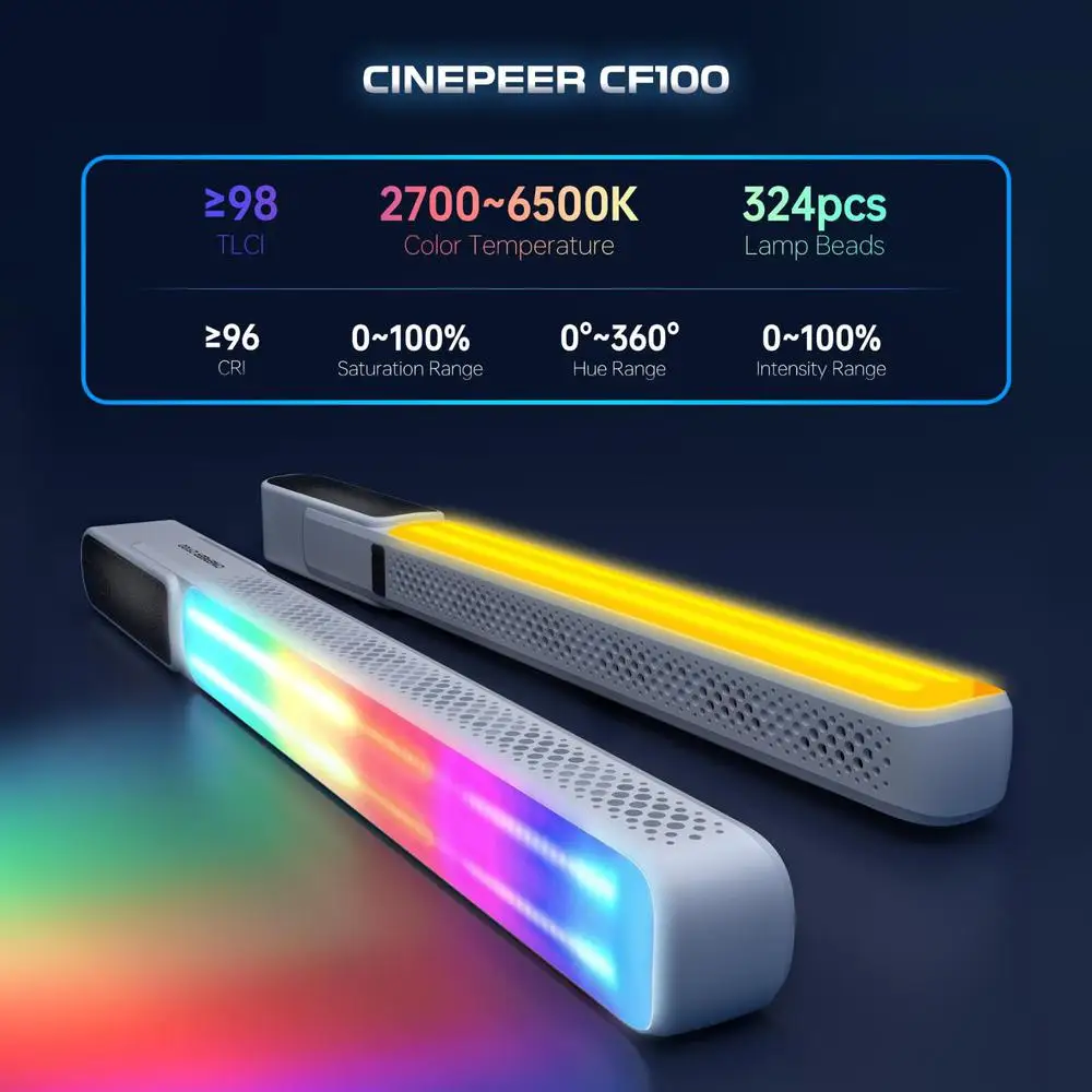 美品 ZHIYUN CINEPEER CF100 100Wスティック型LED ZHIYUN-CINEPEER cf100ハンドヘルドチューブライト、バイカラーRGB