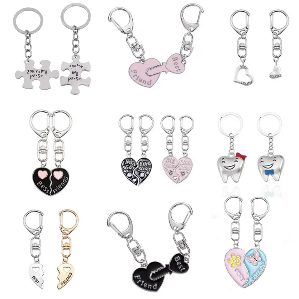 BFF Keychain Set For Best Friends - Stainless Steel Friendship Jewelry