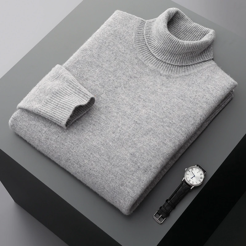 Fall/Winter 100% Wool Bottoming Shirt Men's Thickened Turtleneck Sweater Business Cashmere Knitting 6