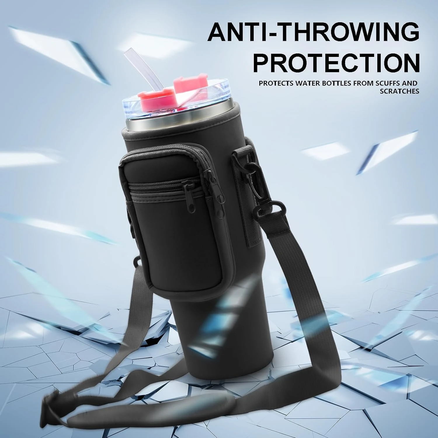 Versatile, Comfortable, and Adjustable Neoprene Water Bottle Carrier Bag with Thick Padded Shoulder Strap-Perfect for Travelin