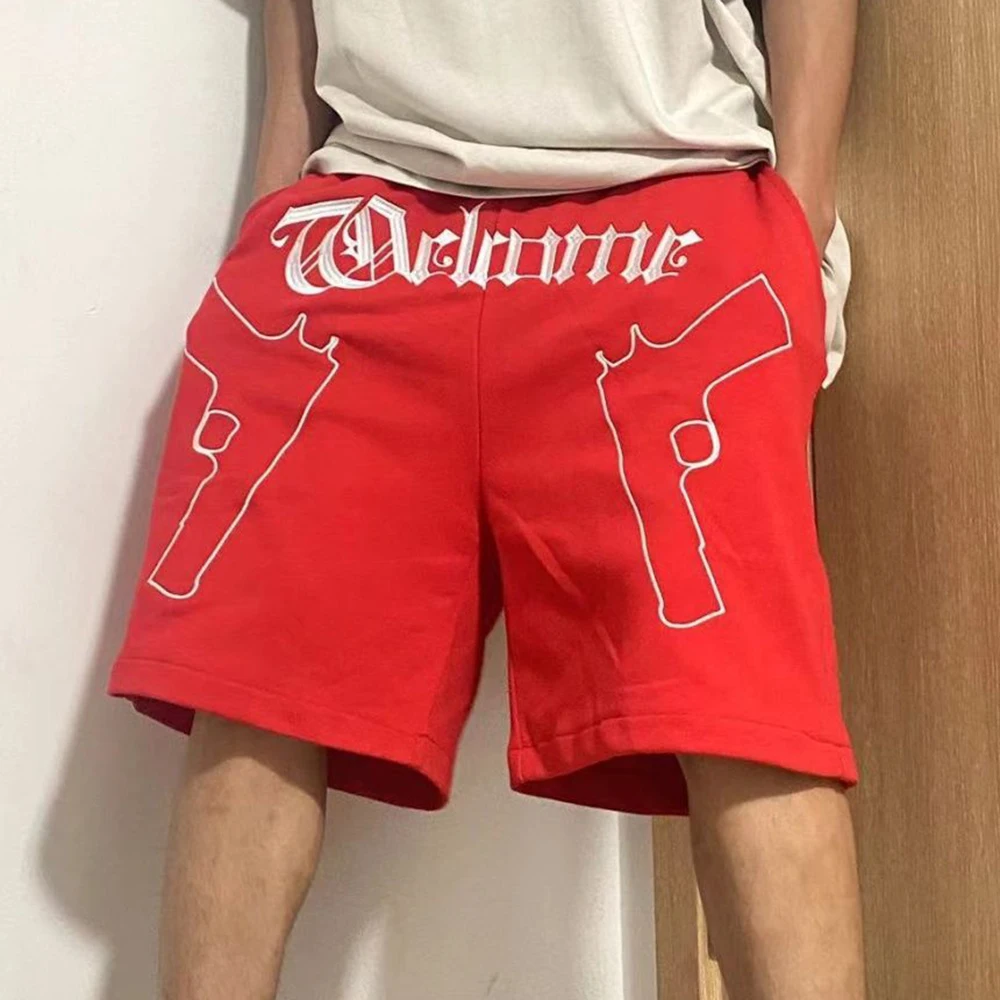 American Hip-hop Street Embroidery Casual Sports Shorts All-match Men's Summer Loose Y2K Thin Straight Casual Five-point Pants