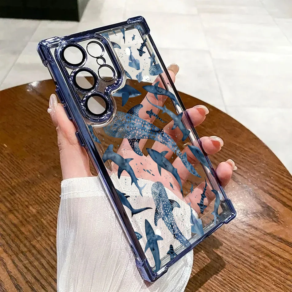 Cute Blue Ocean Animal Plating Clear Anti-Fall Phone Case