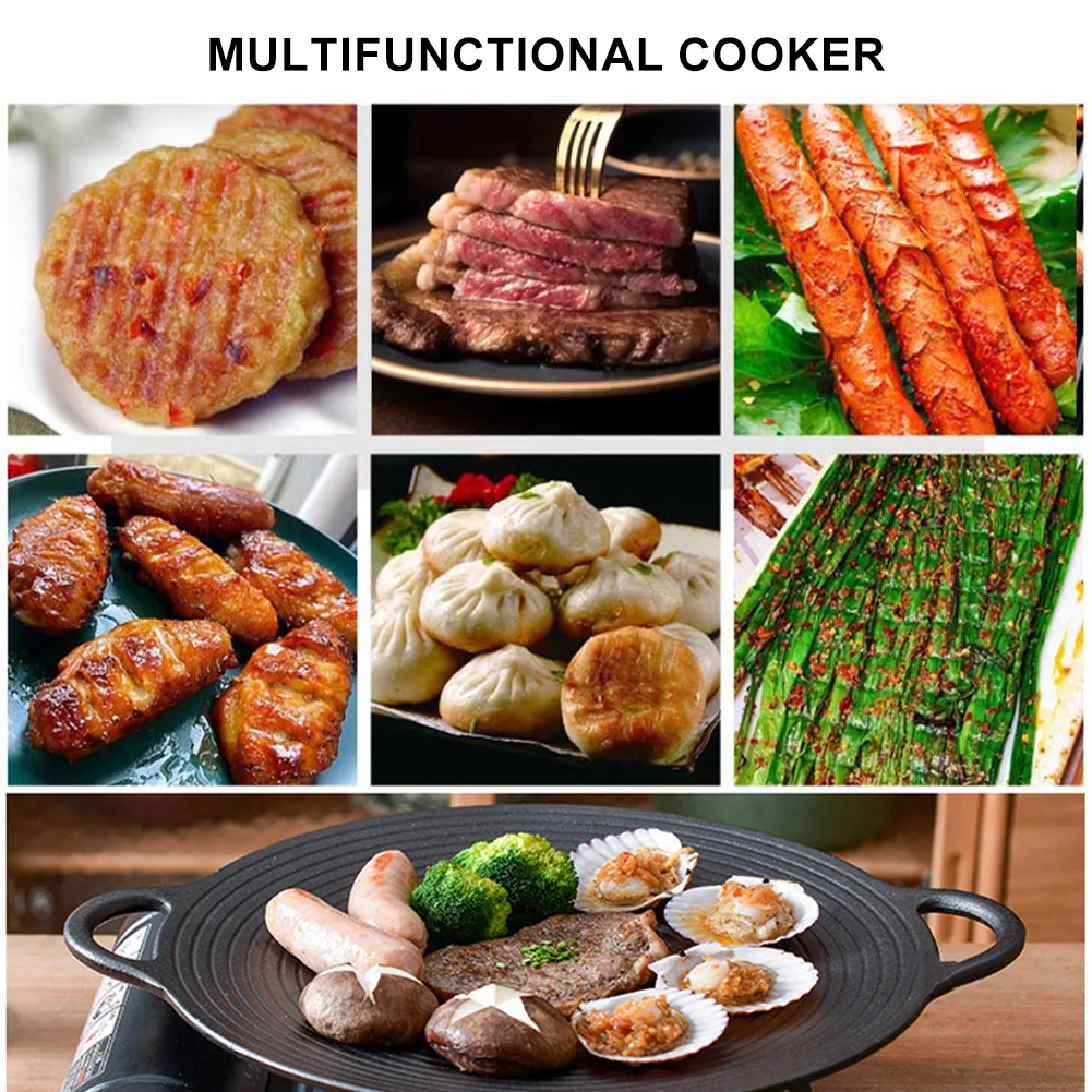 11.8/13.8/14.6 Inch Grill Pan with Handles Coating Frying Pan Non Stick Cast Iron Round Griddle for Indoor Or Outdoor Grilling