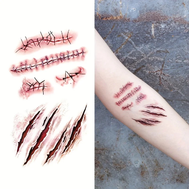 Tatouages Temporaires Halloween Cicatrices Et Sang - 36 Feuilles, 230 Motifs - Effets Blessures Réalistes - Pour Visage Et Corps