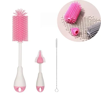 1PC Silicone Bottle Brush 360 3 in 1 Silicone Baby Bottle Pacifier Brush Wash Water Cup Container Straw Cleaning Brush Set