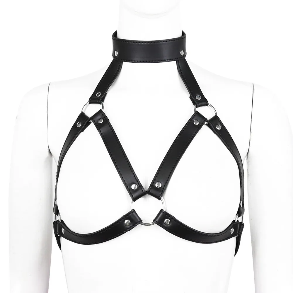 Erotic Lingerie Erotic Bondage Clothes Leather Flirting Costumes Adult Sex Toys Bondage Neck Sleeves Women Sexy Lingerie Exotic Hollow Bra