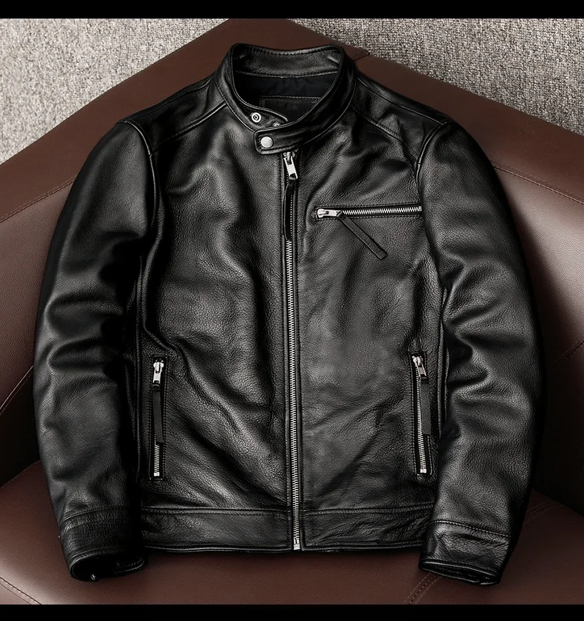 Description Picture 2 of itemMen's Spring Jacket Motorcycle Jackets Man Genuine Leather Blazer Slim Fashion Biker Coat Cowhide Male Clothing
