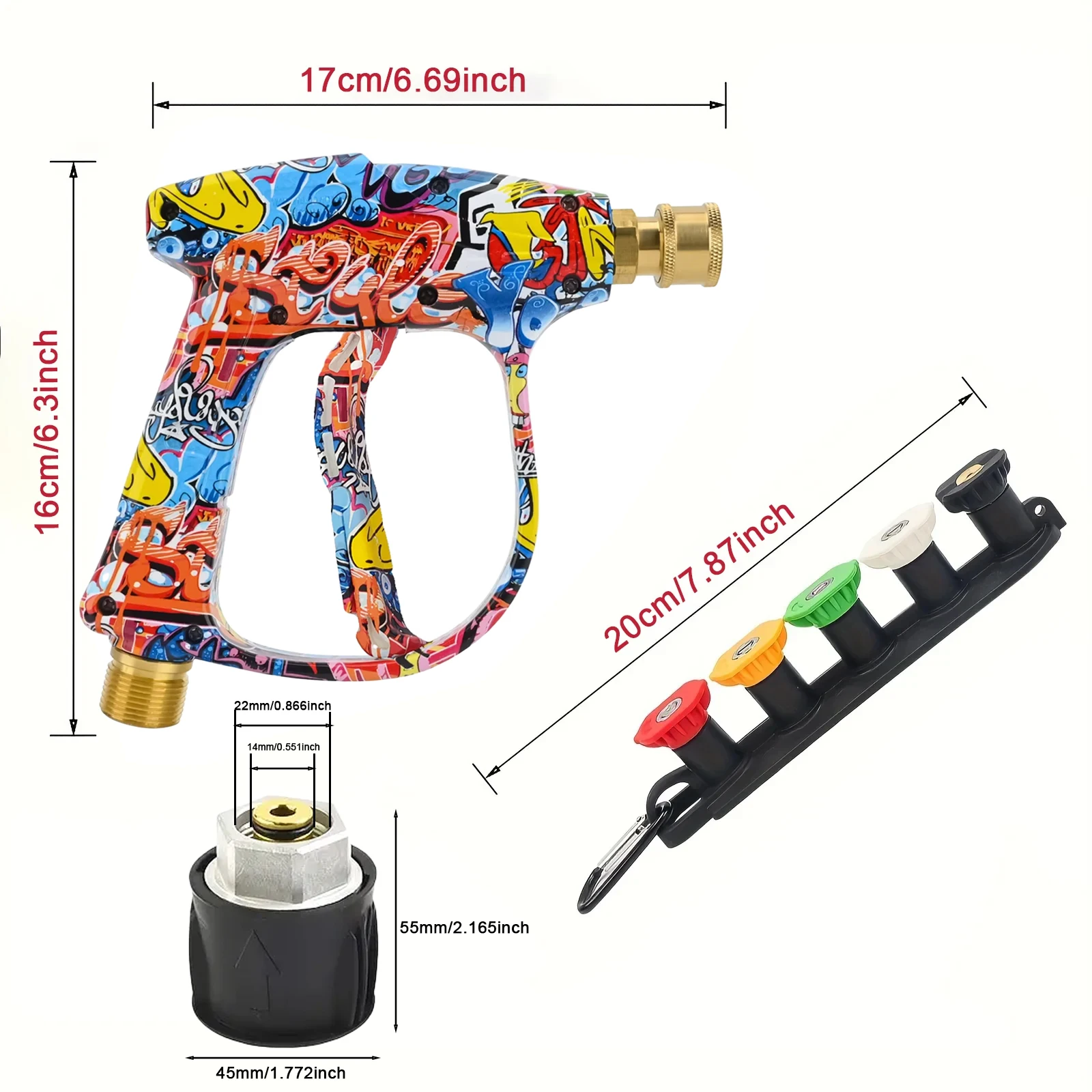 Pressure Washer Gun 2175PSI Graffiti Shell 1L Foam Cannon 1/4" Quick Nozzle Kit & Rubber Holder Fits Karcher K-Series