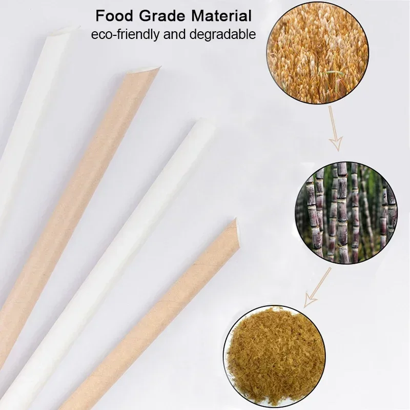 Food Grade Paper Drinking Straws 100 Pcs Disposable Eco-Friendly Bubble Tea Straws for Drinks Degradable Bar Kitchen Tools