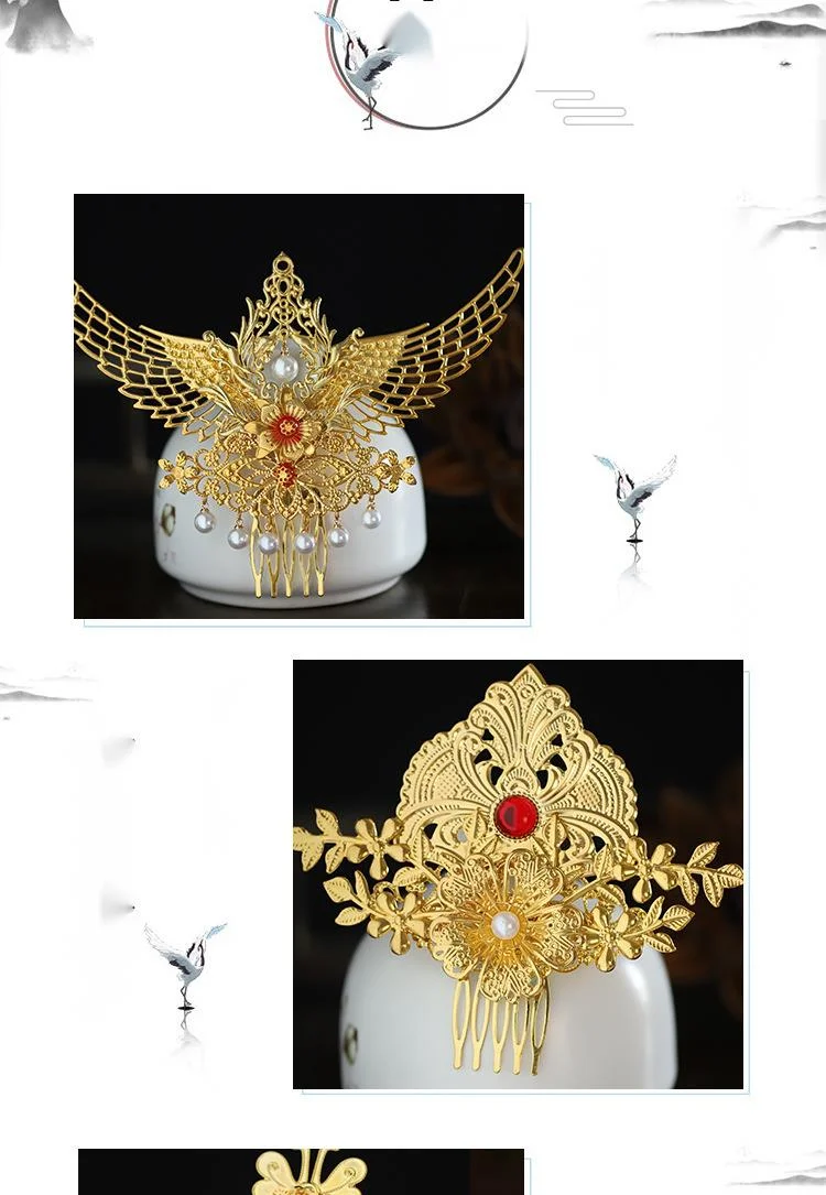 Coiffe dorée hanfu style ancien avec franges pour cheveux_voghion.com