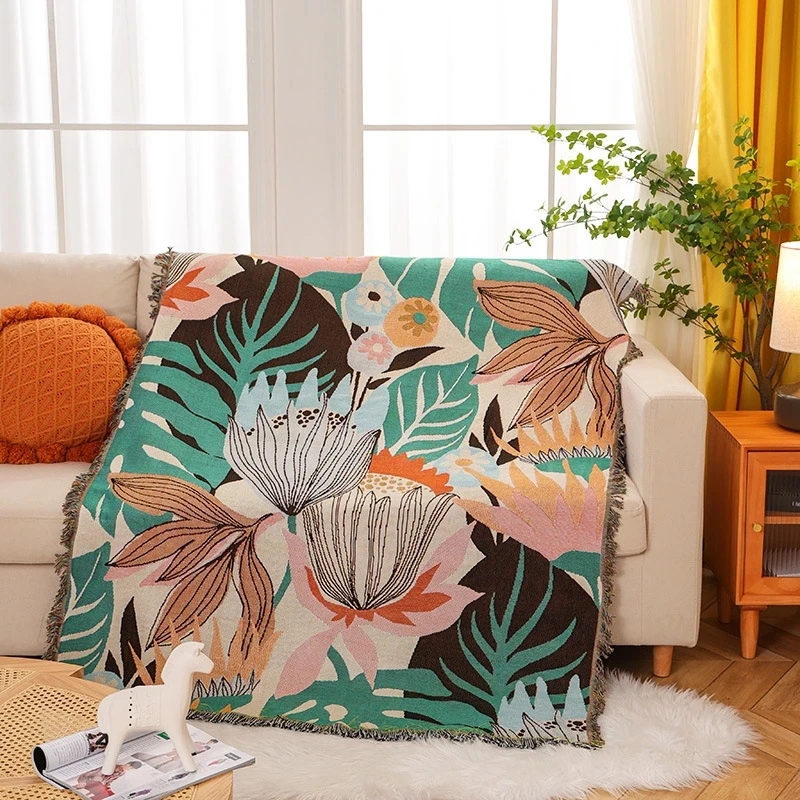 Floral Woven Throw Blanket Daisy Pattern Wall Carpet Sofa Bed Room Decor Tassel Thread Blanket Large Throw Tapestry Picnic Mat