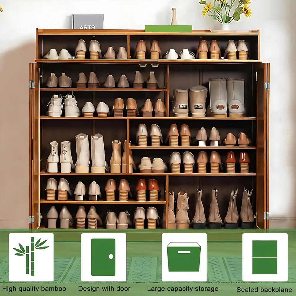 Description Picture 4 of itemBamboo shoe cabinet with 2 doors, 7 tiers shoe storage cabinet, freestanding shoe rack for corridor living room, bamboo, brown