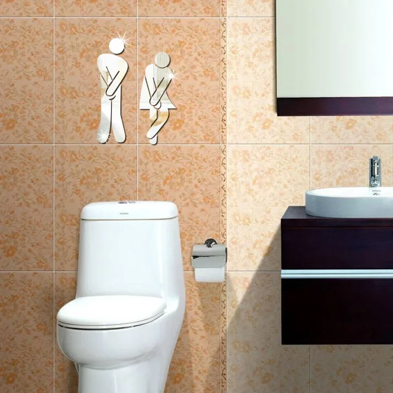 Wall Stickers Home Bedroom Mirror Sticker Toilet Room Sign Decorative Bathroom Sign
