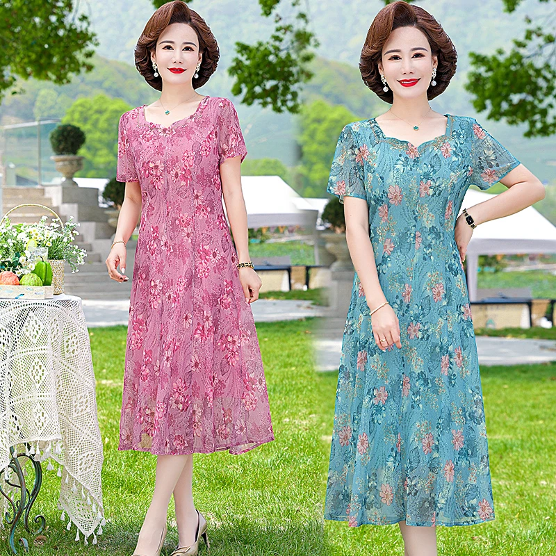 

Summer Beach Floral Dress Women Elegant Chiffon Midi Dress Pink Print Bodycon Party Dress Short Sleeve Vestidos