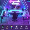 U Shaped Computer Desk with Power Outlet and LED Strip, Reversible L Shaped Office Desk with Monitor Stand and Bookshelf 6