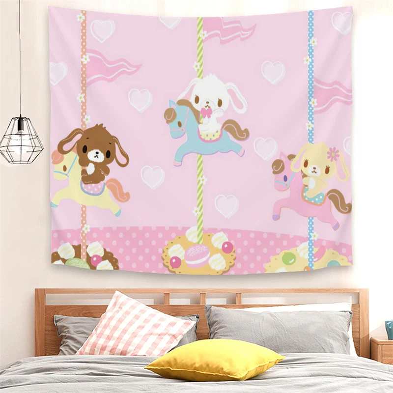Tapestry Decor 1pc Tapestry Sanrio Sugar Rabbit Tapestry Wall Hanging Carousel Living Room Bedroom Home Decor Wall Art Cover Up Accessories