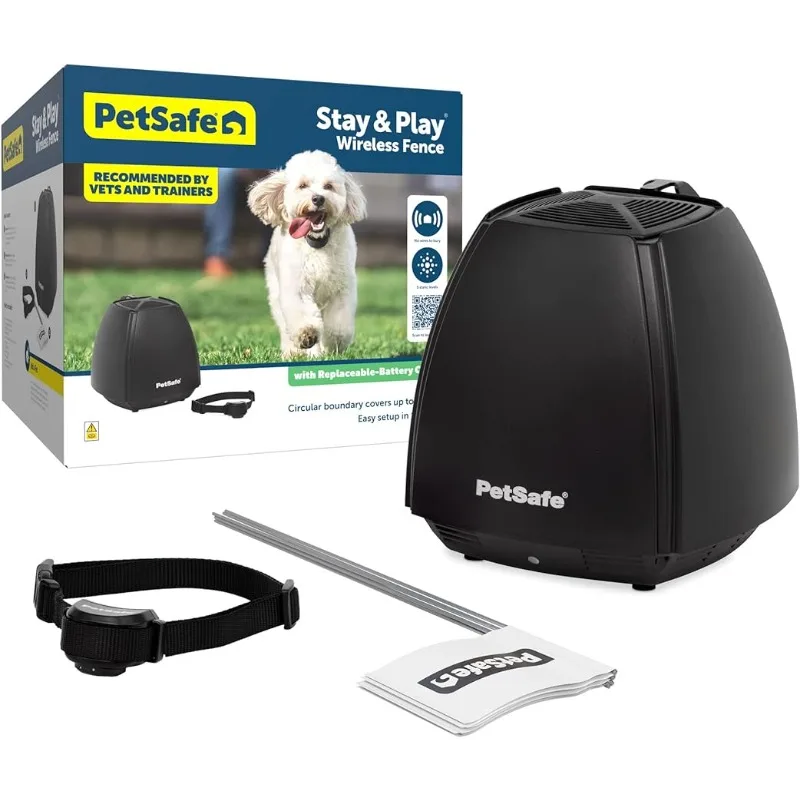 

PetSafe Stay & Play Wireless Pet Fence & Replaceable Battery Collar - Circular Boundary Secures up to 3/4 Acre Yard, No-Dig