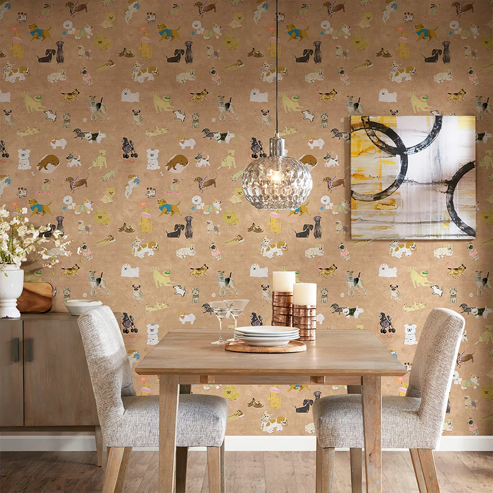 วอลเปเปอร์ลายการ์ตูนสุนัขสีน้ำตาลน่ารัก แบบลอกติดเอง สติ๊กเกอร์ติดตู้ลายสัตว์น่ารักสำหรับห้องนั่งเล่น 1