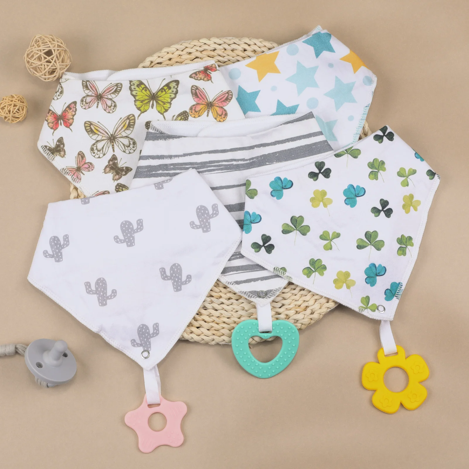 Baby Bandana Drool Bibs Baby Bibs with Teething Toys/Teethers Set - Super Soft Absorbent Organic Cotton Bibs Unisex Feeding Bibs