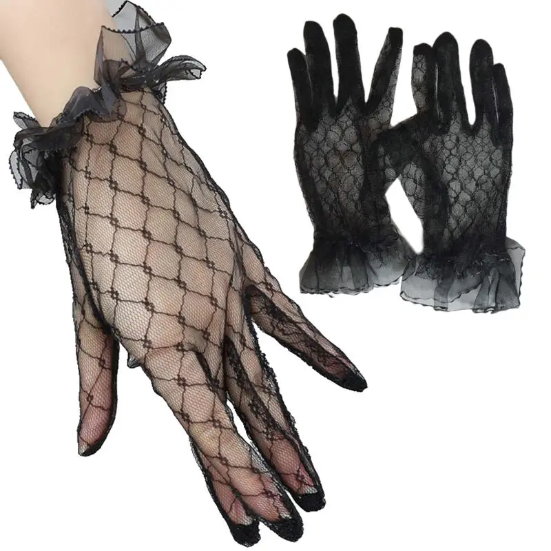 

E15E Elegant Short Fingers Gloves Lace Wedding Gloves Bridal Gloves