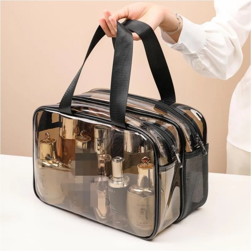 

Female Wash Bag Stylish Portable Transparent Make Up Bag Double-layer Dry and Wet Separate Toiletry Bag VIP female cosmetic bag
