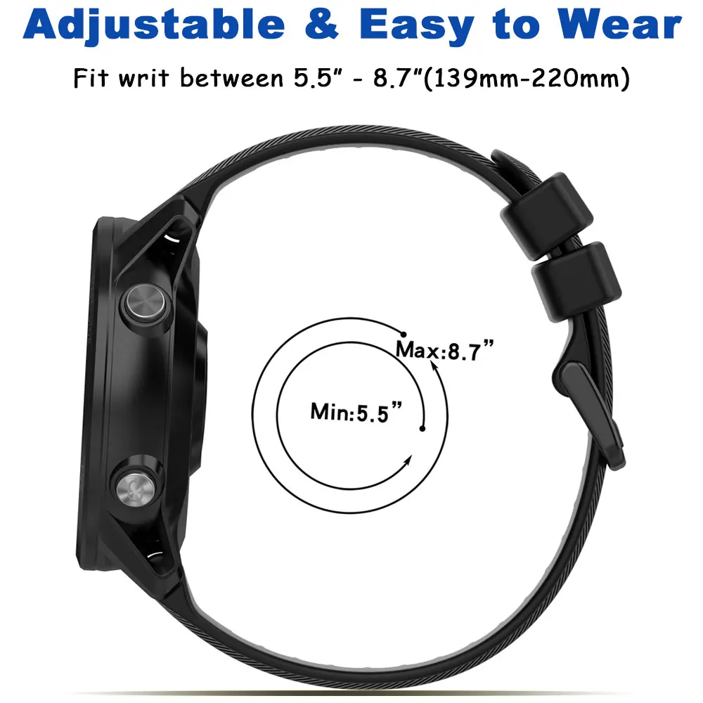 Premium Sports Silicone Watch Strap - 22mm Replacement Wristband Bracelet