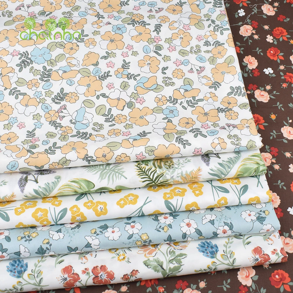 Chainho,Printed Twill Weave Cotton Fabric,DIY Sewing Quilting Material,Patchwork Cloth,6 Designs Floral Series,2 Sizes,15C278