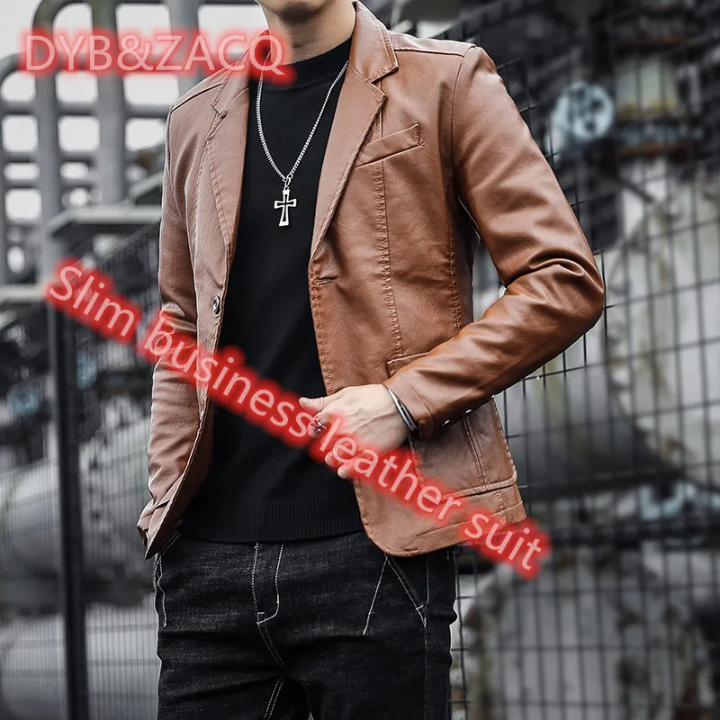

2023 Brand clothing Fashion Men's High quality Casual leather jacket Male slim fit business leather Suit coats/Man Blazers S-3XL