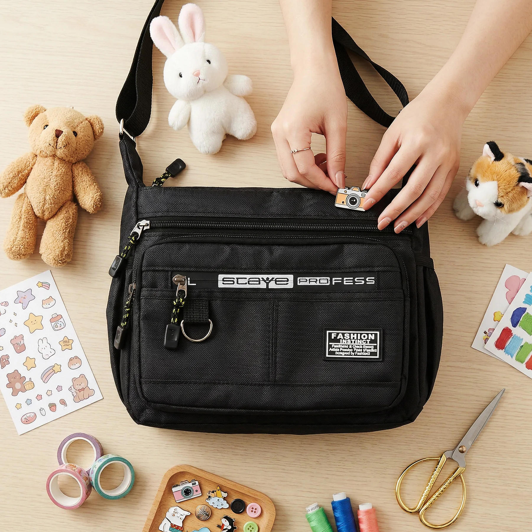 홈피쉬 디자인 옥스포드 숄더백 대용량 캐주얼 다층 포켓 패션 싱글 숄더 크로스바디 럭셔리 메신저 백