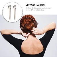 2pcs Vintage Hollow Out Hair Chopsticks Hair Decor U-shaped Retro Hairpin Hair Clip Hair Stick (Bronze) 2