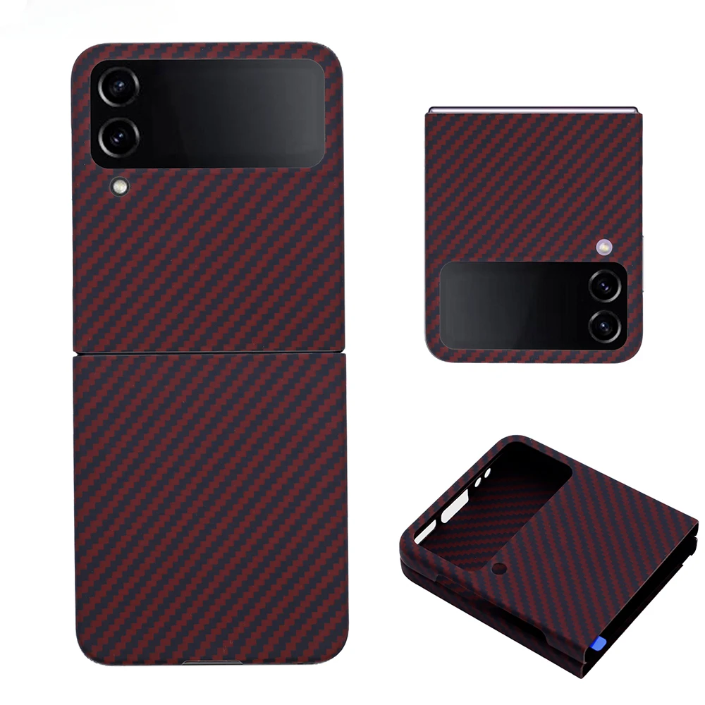 

New Genuine Aramid Fiber Red Color Carbon For Samsung Galaxy Z Flip 4 Ultra-Thin High-end Galaxy Z Flip 4 CASE Cover