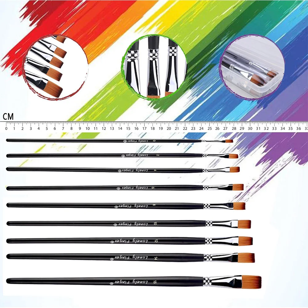 9Pcs Flat Art Paintbrush Set Anti-Shedding Synthetic Nylon with Long Handle Paint Brush for Watercolor Acrylics Gouache Oil 2