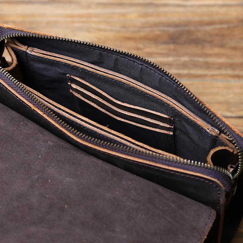 NZPJ Vintage Genuine Leather Men's Clutch Bag Crazy Horse Leather Phone Bag Natural Top Layer Cowhide Wallet For 8-Inch IPad