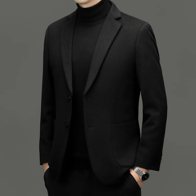 Men Cashmere Blazers Gray Coffee Black Sheep Wool Suit Jackets Slim Fit Design Middle Class Outfit Old Money Style Clothes 2024 4