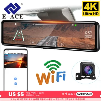 차량용 E-ACE 대시 캠 4k, 자동차 비디오 녹음기, 와이파이 지지대, 1080P 후면보기 카메라, GPS 차량 블랙박스, 자동차 대시보드 카메라, 12 인치