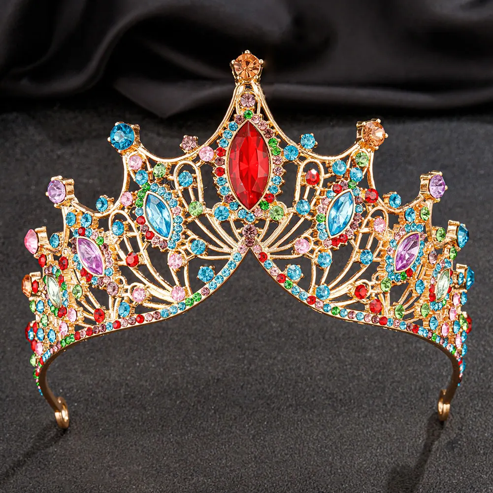 KMVEXO New Wedding Elegant Vintage Baroque Colorful Crystal Tiaras Crowns for Women Girls Bride Wedding Hair Jewelry Accessories