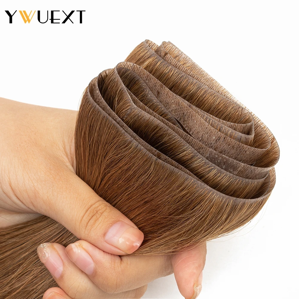 YWUEXT Straight Long Tape Weft Hair Extensions 12"-22" 120cm Long PU Skin Flat Weft Natural Inject Hair Bundles 80-100g