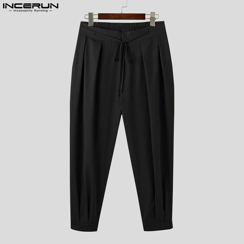 Men Trousers Fashion Men Pants Solid Color Lace Up Pleated Joggers Casual Trousers Men Loose Streetwear Leisure Long Pants S-5XL INCERUN