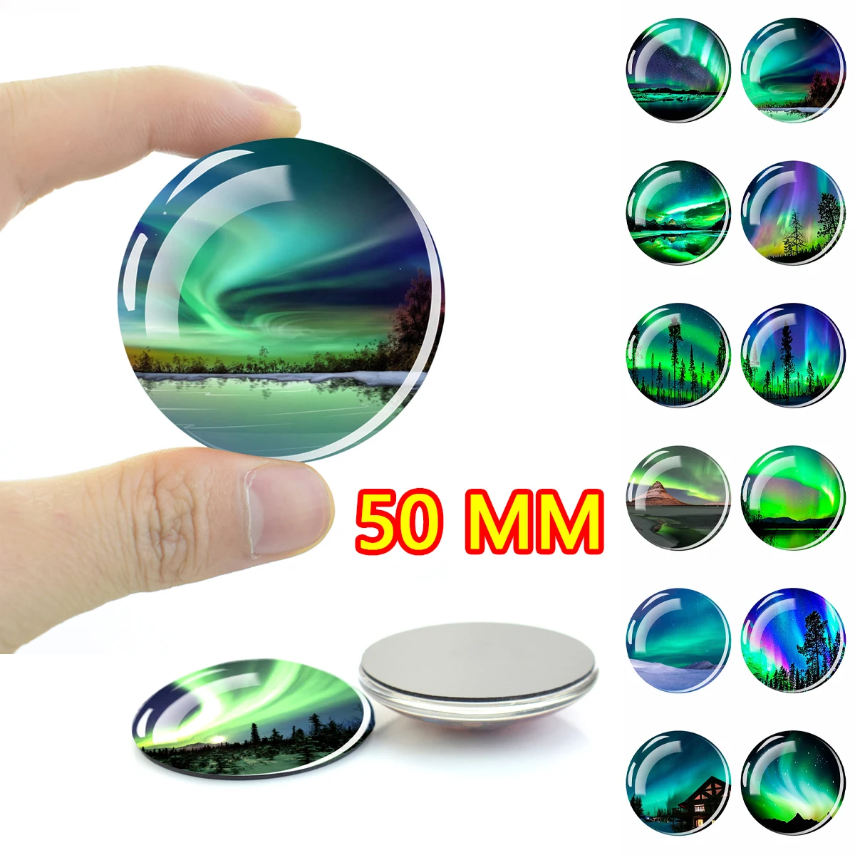 

1 Pc 50MM Round Glass Cabochon Fridge Magent Beautiful Green Northern Light Aurora Lights Refrigerator Magnet Sticker Home Decor