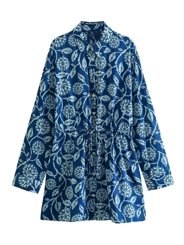 

MESTTRAF Sexy Design 2023 Fashion With Tether Print Shirt Mini Dress Vintage Long Sleeve Front button Female Dresses Vestidos