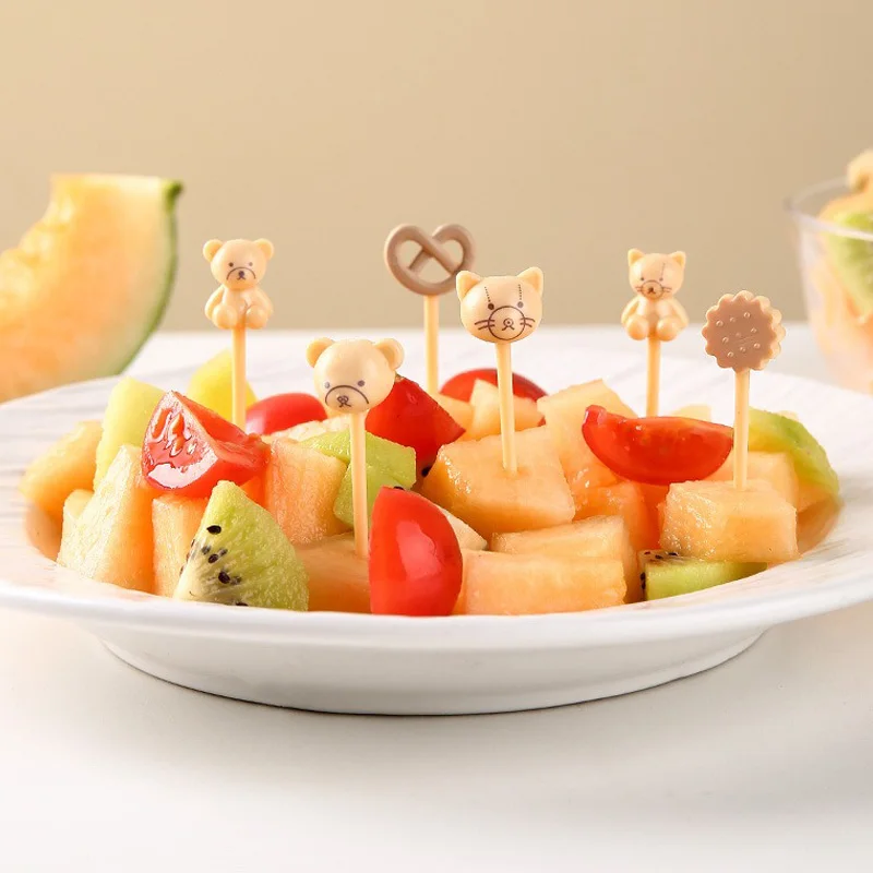 Cartoon Bear Squirrel Shape Fruit Fork Food Picks Toothpick Set 6/8Pcs