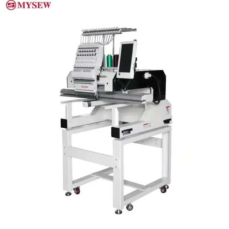 MYSEW MBC1201 자동 산업용 단일 헤드 15 바늘 고속 컴퓨터화 전문 의류 모자 자수 기계