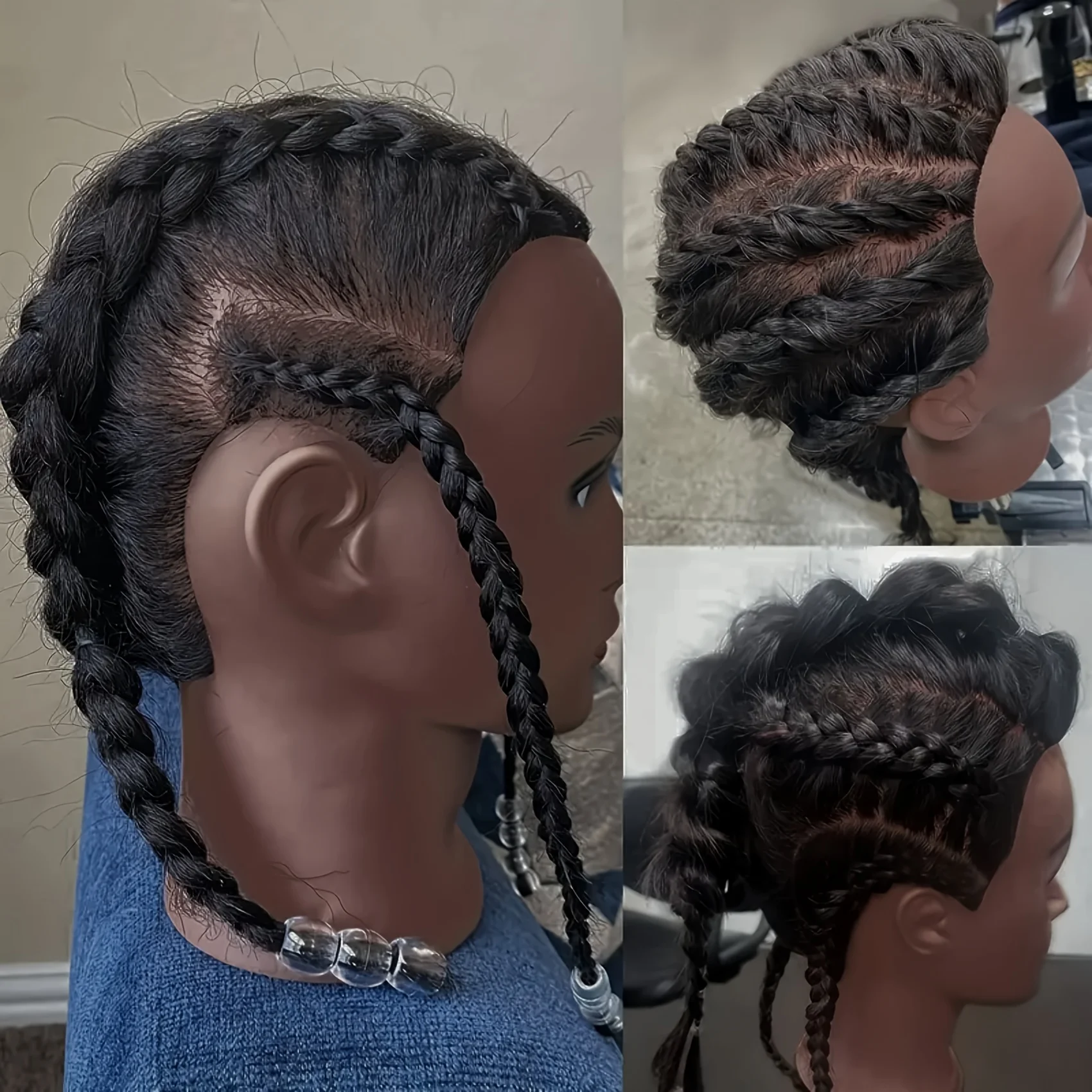 16-Inch Black Mannequin Head with Synthetic Hair for Braiding Practice Mannequin Head with Stand for Hairstyling