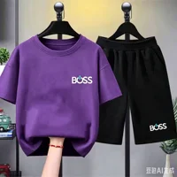 T-shirt d'été à manches courtes pour enfants de 3 à 12 ans, ensemble pour filles et garçons, blanc et noir, t-shirt + short, 2 pièces, ensemble de loisirs à la mode pour enfants 2