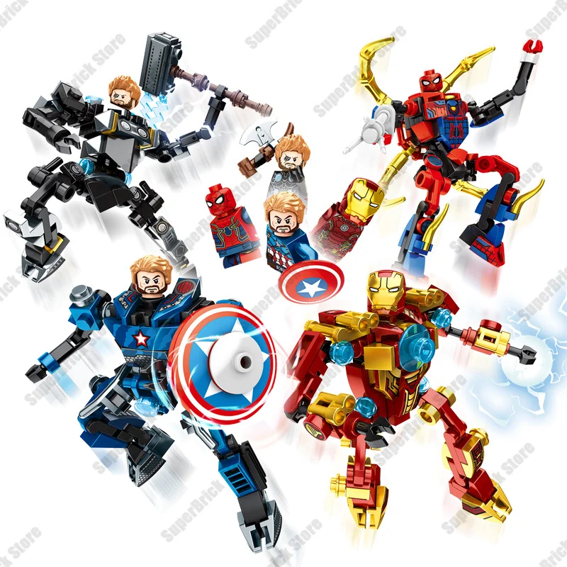 2024 Marvel Superhero Iron Man Spider-Man Captain America Thor Figures Building Blocks Set Classic Bricks Model Child Toy Gift