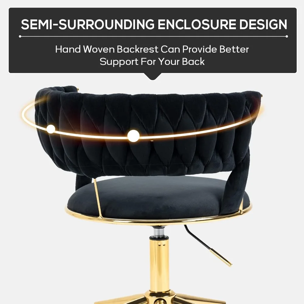 luxurious handwoven velvet desk chair: 360° swivel, height-adjustable task chair, ideal for makeup and living rooms