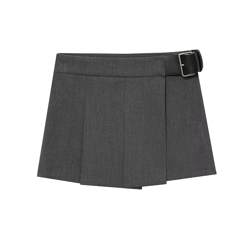 Asymmetry High Waist Mini Skirt Women Fashion Wide Pleated Elegant Skirt Shorts Woman Y2k Streetwear With Belt Casual Skorts ﻿