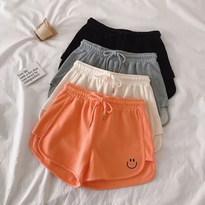 summer clothes for women Summer Vintage Casual Urban Sports Shorts Anime Smile embroidery Loose Elastic High Waist Women Shorts Harajuku y2k Beach Pants soffe shorts