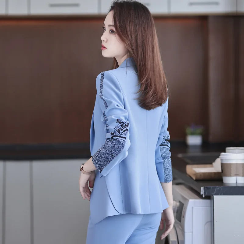 Tesco Casual Women Suit 2 Piece Long Sleeve Print Blazer Pencil Pants For Office Professional Women's Suit Fashion Suit