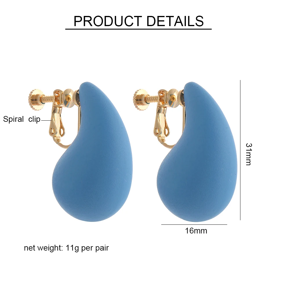 Vintage Chunky Dome Drop Clip on Earrings Women Golden Glossy Colorful Teardrop Non Pierced Earrings Trendy Jewelry ear clip earrings clip earrings ear clip ear accessories